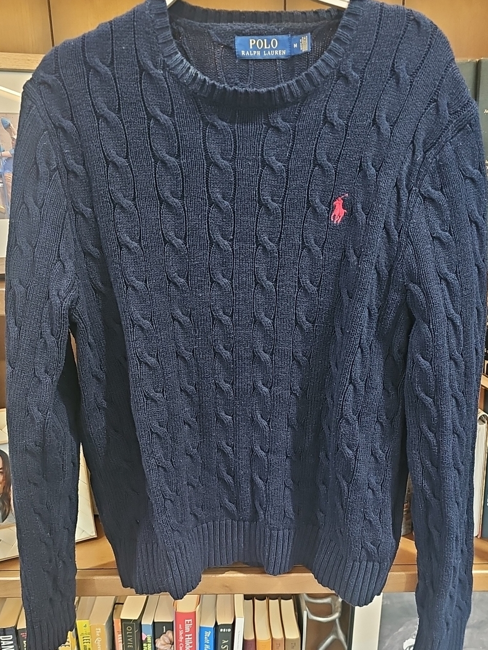 Polo by Ralph Lauren Navy Cable Crewneck Sweater with Pink Pony